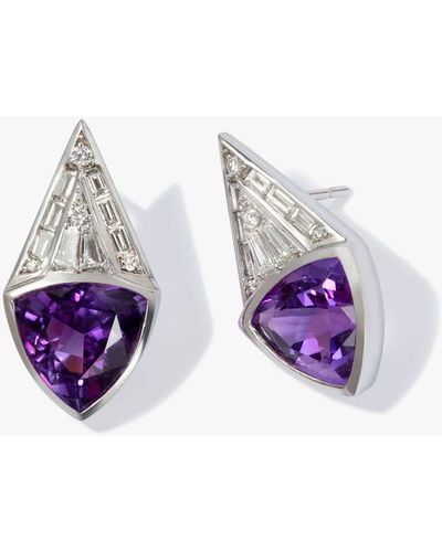 Annoushka Flight 18ct White Gold Amethyst & Diamond Stud Earrings - Purple