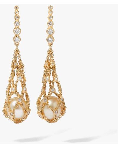 Annoushka Lattice 18ct Yellow Gold Pearl & Diamond Net Earrings - Metallic