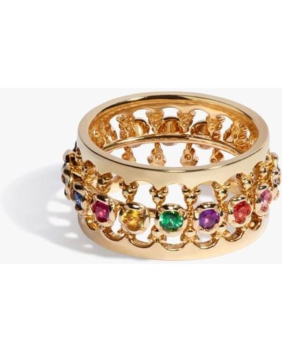 Annoushka Marguerite & Crown 18ct Yellow Gold Rainbow Sapphire Ring Stack - White