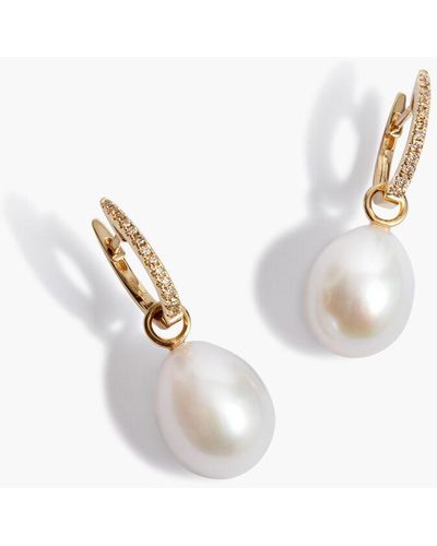 Annoushka 18ct Yellow Gold Pearl & Diamond Earrings - White