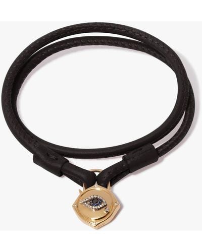 Annoushka Lovelock 18ct Yellow Gold 35cms Black Leather Evil Eye Charm Bracelet