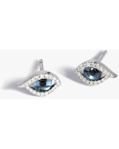 Annoushka Mythology 18ct White Gold Topaz & Diamond Evil Eye Stud Earrings - Blue