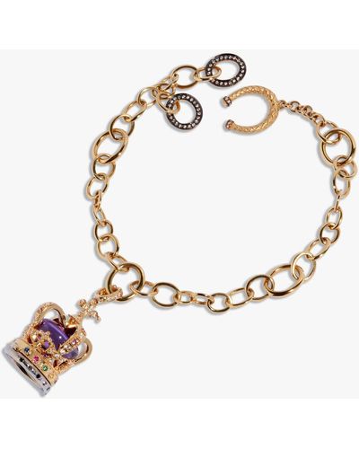 Annoushka 18ct Yellow Gold Amethyst & Diamond Coronation Crown Charm Bracelet - Metallic