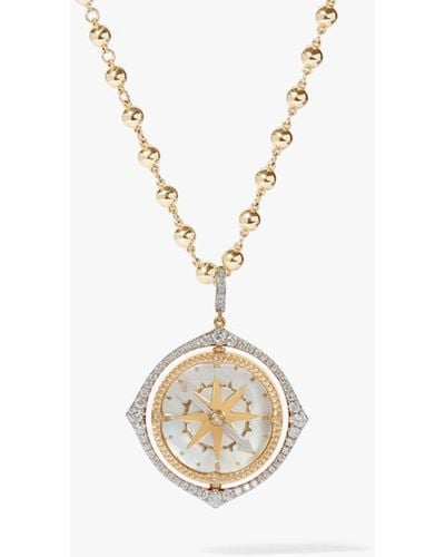 Annoushka 18ct Yellow Gold Pearl & Diamond Spinning Compass Necklace - Metallic