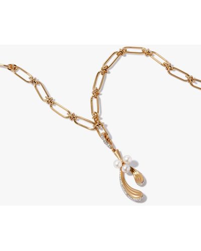 Annoushka 18ct Yellow Gold Pearl & Diamond Mistletoe Necklace - Metallic
