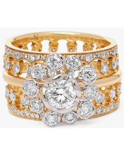 Annoushka Marguerite & Crown 18ct Yellow Gold Diamond Ring Stack - Metallic