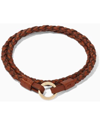 Annoushka 14ct Yellow Gold 35cms Brown Plaited Leather Bracelet