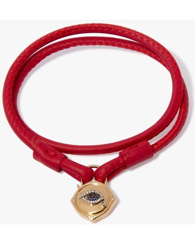 Annoushka Lovelock 18ct Gold 41cms Red Leather Evil Eye Charm Bracelet