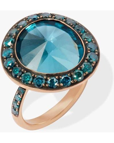 Annoushka Dusty Diamonds 18ct Rose Gold Topaz Ring - Blue