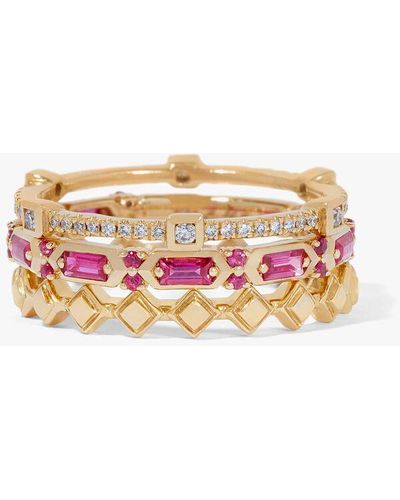Annoushka 18ct Gold Pink Sapphire Baguette Ring Stack