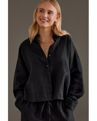 SELECTED Long-sleeve Linen Shirt - Black