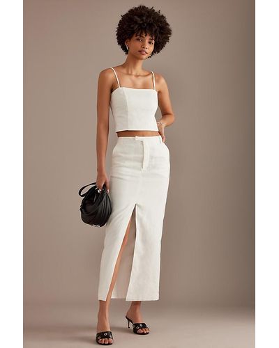 Bardot Sita Linen Front-slit Midi Skirt - Natural