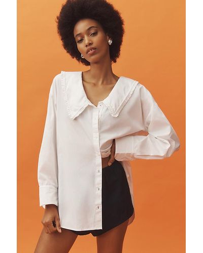 Maeve The Bennet Buttondown Shirt By : Ruffled Collar Edition - White