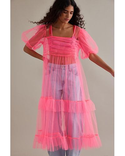 Anthropologie Orla Square Neck Tulle Midi Dress - Pink