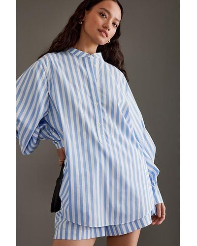 ALIGNE Normandie Balloon-sleeve Cotton Shirt - Blue