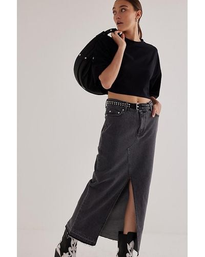 ALIGNE Hershy Front-slit Denim Maxi Skirt - Black