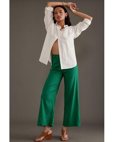 Maeve Ettie High-rise Crop Wide-leg Trousers: Linen Edition - Green