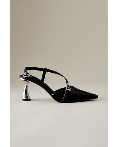 Charles & Keith Faux Leather Pointed-toe Buckle Slingback Heels - Metallic