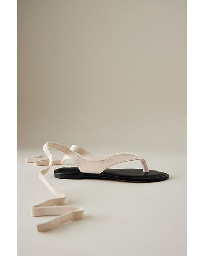 Silent D Suede Tie-up Toe-strap Sandals - Natural