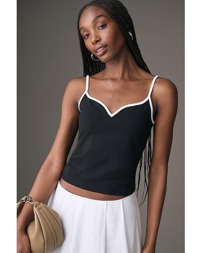 Maeve Contrast Piped Tank Top - Black