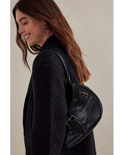 Anthropologie Buckle Studded Faux-leather Shoulder Bag - Black
