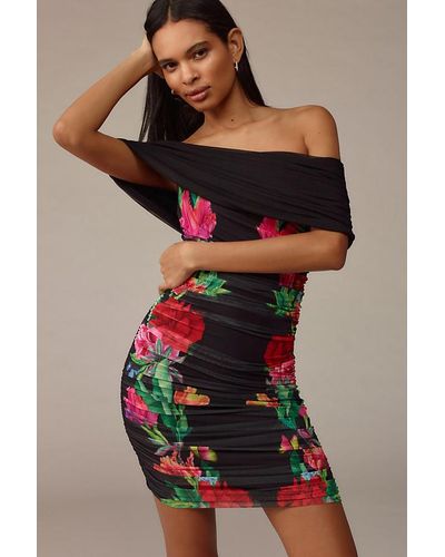 AFRM Off-the-shoulder Slim Mesh Mini Dress - Multicolour