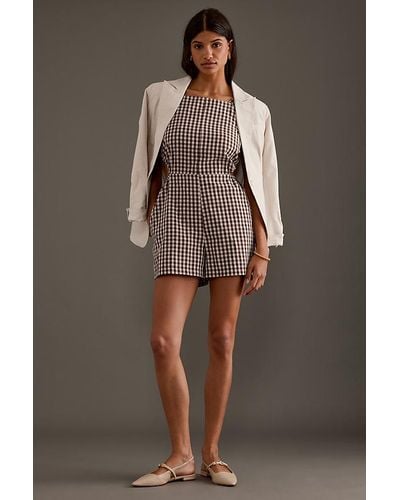 Anthropologie Gingham Sleeveless Cutout Playsuit - Brown