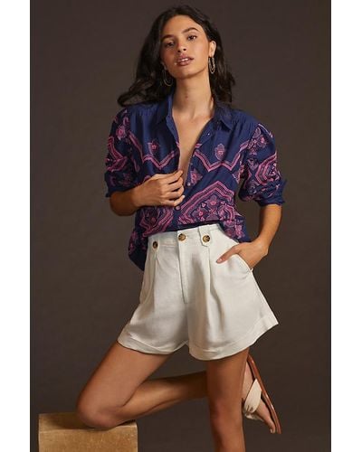Anthropologie By Embroidered Relaxed Shirt - Blue