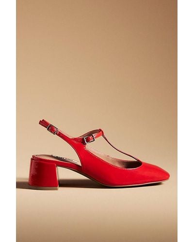 Bibi Lou Mignon Leather Block Kitten Heels - Red