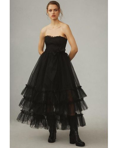 Pilcro Strapless Detachable Tulle Lace Midi Dress - Black
