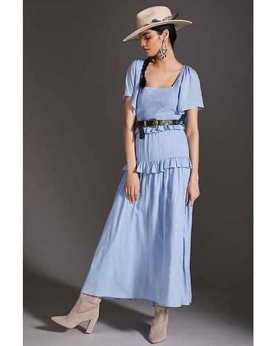 Anthropologie Tiered Ruffled Maxi Dress - Blue