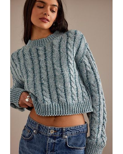 Anthropologie Grunge Cable Knit Crop Jumper - Blue