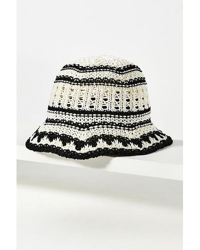 Anthropologie Lucky Stripe Crochet Bucket Hat - Black