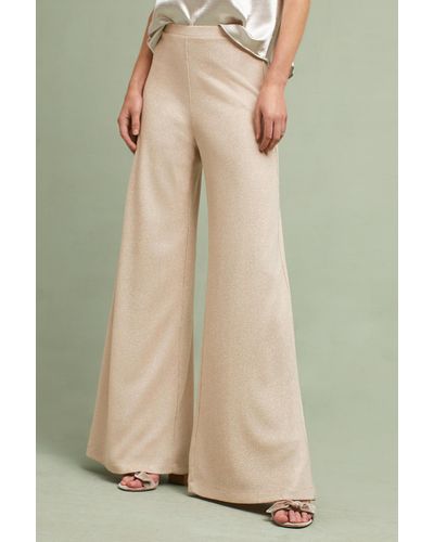 Feather & Bone Tavi Ribbed Shimmer Wide-leg Trousers - Natural