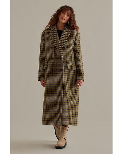 ALIGNE Kennedy Heritage Check Double-breasted Longline Coat - Natural