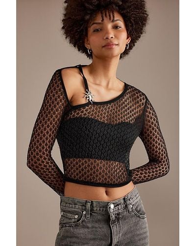 House Of Sunny Sun Dial Knitted Sheer Top - Black