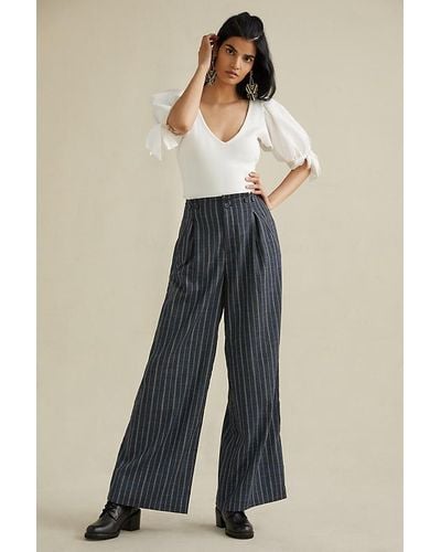 Anthropologie Pinstriped Trousers - Blue