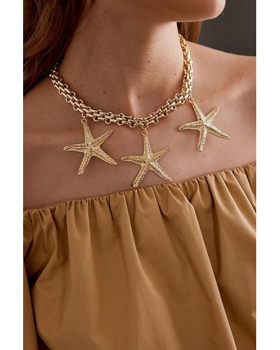 Anthropologie Triple Starfish Chain Necklace - Brown