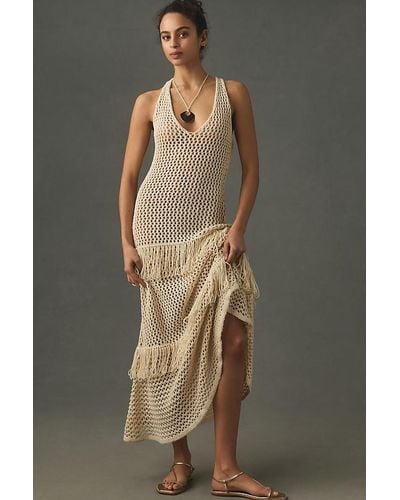 Sunday In Brooklyn Crochet Ruffle Tunic Maxi Dress - Brown