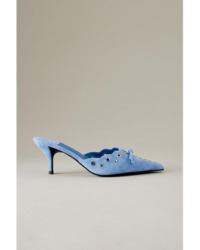 Jeffrey Campbell Scalloped Suede Pointed Kitten Heels - Blue