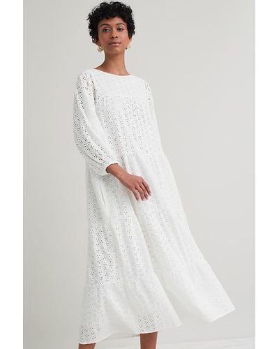 Anthropologie Elly Broderie Anglaise Tiered Midi Dress - White