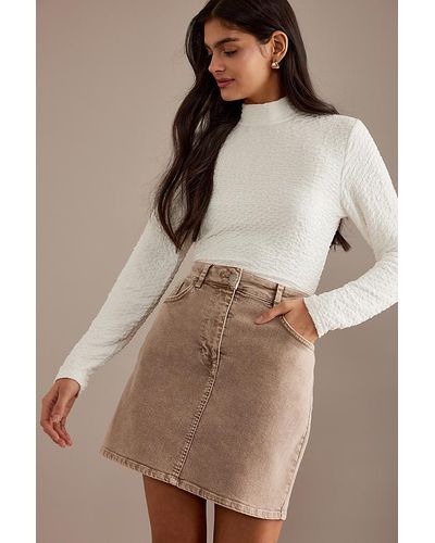SELECTED High-waisted Denim Mini Skirt - Brown