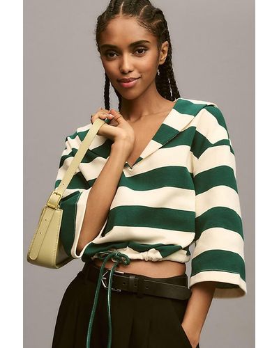 Sunday In Brooklyn Collared Drawstring Crop Top - Green