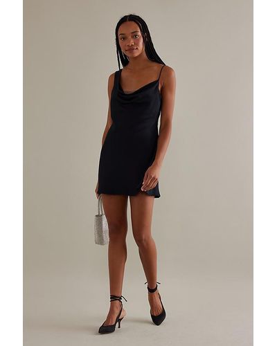 Significant Other Elodie Asymmetrical Cowl Mini Slip Dress - Black