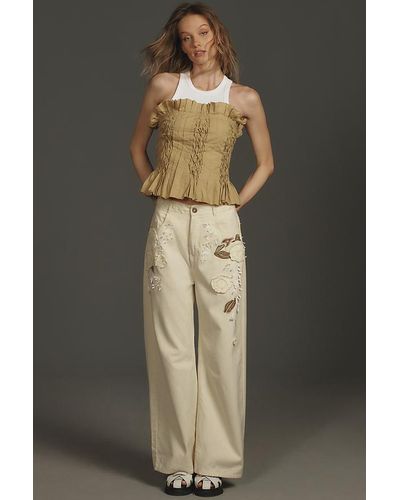 Pilcro Bow Embroidered Cropped Tapered Trousers - White
