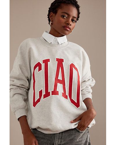 Maeve Ciao Oversized Crew Neck Sweatshirt - Brown