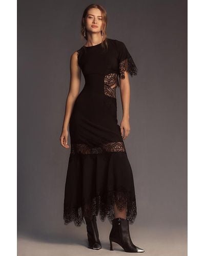 Hutch Asymmetrical Lace Mix Maxi Slip Dress - Black
