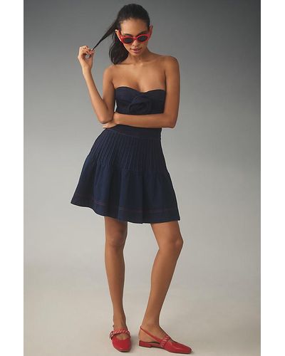 Maeve Rosette Strapless Fit & Flare Denim Mini Dress - Blue