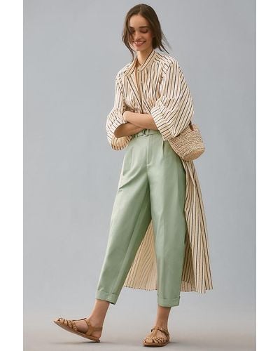 Maeve Belted Tapered Cropped Trousers - Green
