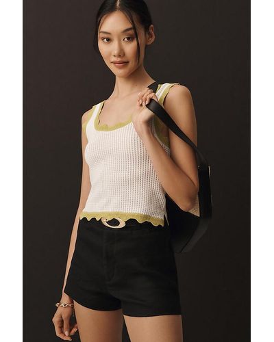 Maeve Cropped Scallop Knit Tank Top - Black